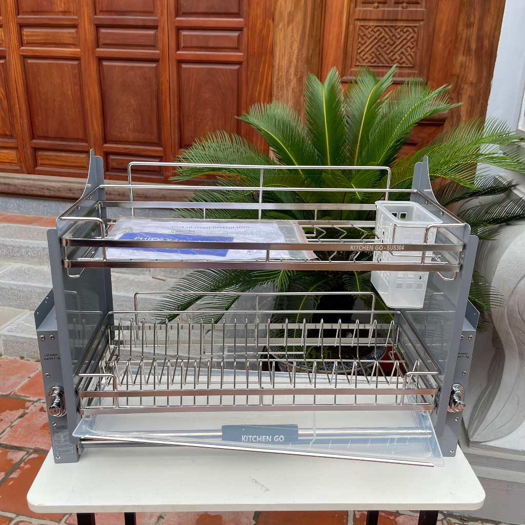 Kệ Chén Nâng Hạ, Giá Bát Đĩa Nâng Hạ KITCHENGO INOX KHÔNG GỈ 304 - Mẫu Mới 2023 - Bảo Hành Viễn