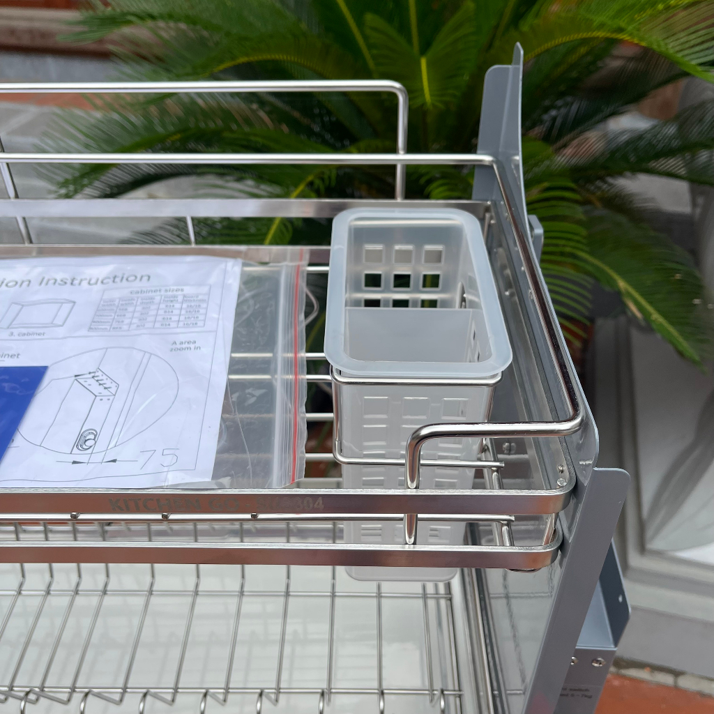 Kệ Chén Nâng Hạ, Giá Bát Đĩa Nâng Hạ KITCHENGO INOX KHÔNG GỈ 304 - Mẫu Mới 2023 - Bảo Hành Viễn