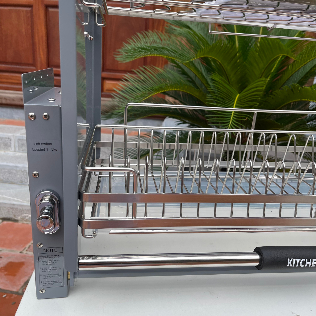 Kệ Chén Nâng Hạ, Giá Bát Đĩa Nâng Hạ KITCHENGO INOX KHÔNG GỈ 304 - Mẫu Mới 2023 - Bảo Hành Viễn
