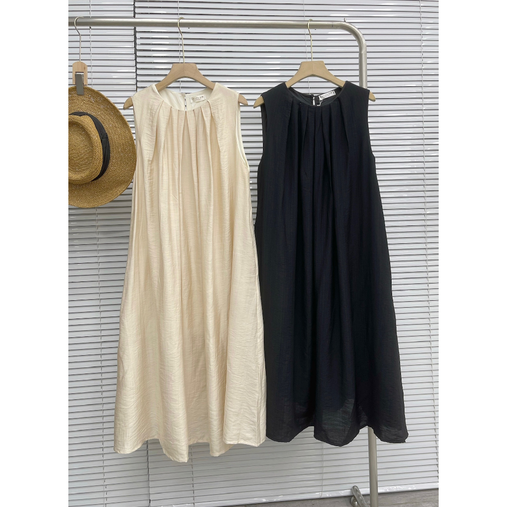 Váy ba lỗ xếp ly cổ 29feb.closet chất đũi mềm dáng suông dài rộng thời trang nữ tính - V110