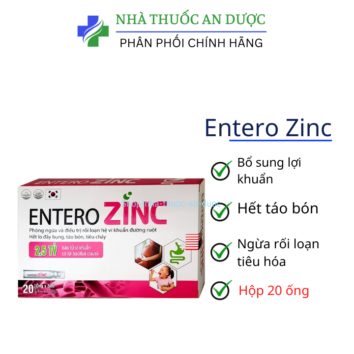 Men tieu hóa Entero ZinC giúp ngừa rối loạn hệ vi khuẩn đường ruột, hết táo bón , tiêu chảy , đầy bụng – hộp 20 ống