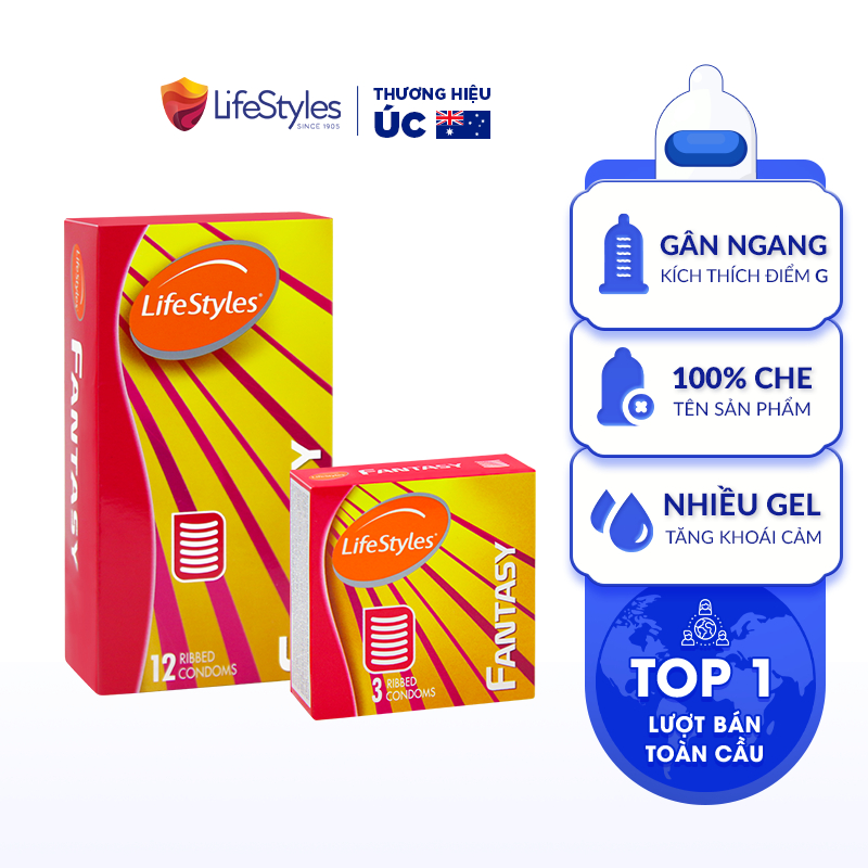 Bao Cao Su Gân Ngang Nổi Dập Tăng Cực Khoái Lifestyles Fantasy Hộp 12 bao + Tặng BCS Fantasy Hộp 3 bao