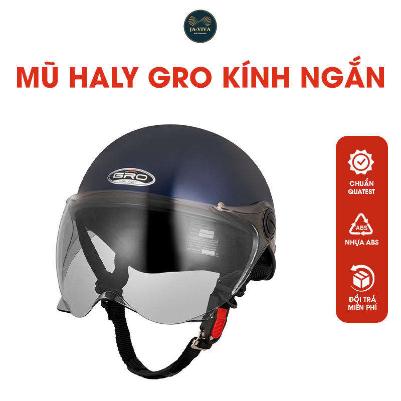 Mũ bảo hiểm nữ GRO HELMET mũ nửa đầu haly trơn nhiều màu kính ngắn