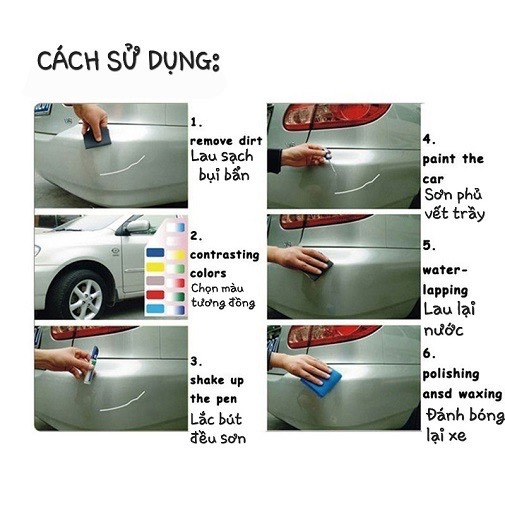 Bút Sơn Xóa Vết Xước Ô Tô, Xe Máy vĩnh viễn, rửa không bay màu, đủ màu, Chất Lượng Cao, Sơn Trắng tinh, Đen, Đỏ,