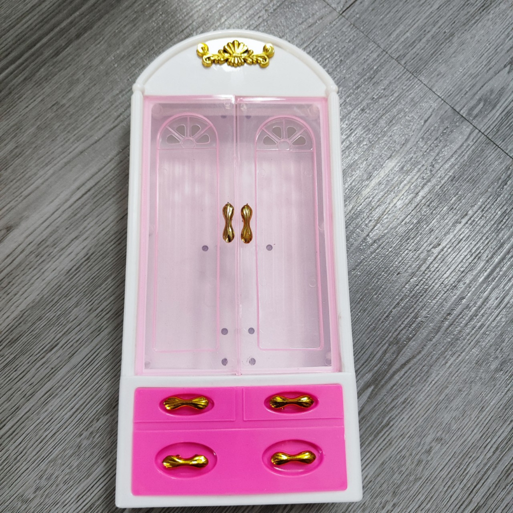 Tủ quần áo búp bê mẫu tủ 2 cánh trong suốt cao 26cm tặng kèm 5 móc áo dễ thương