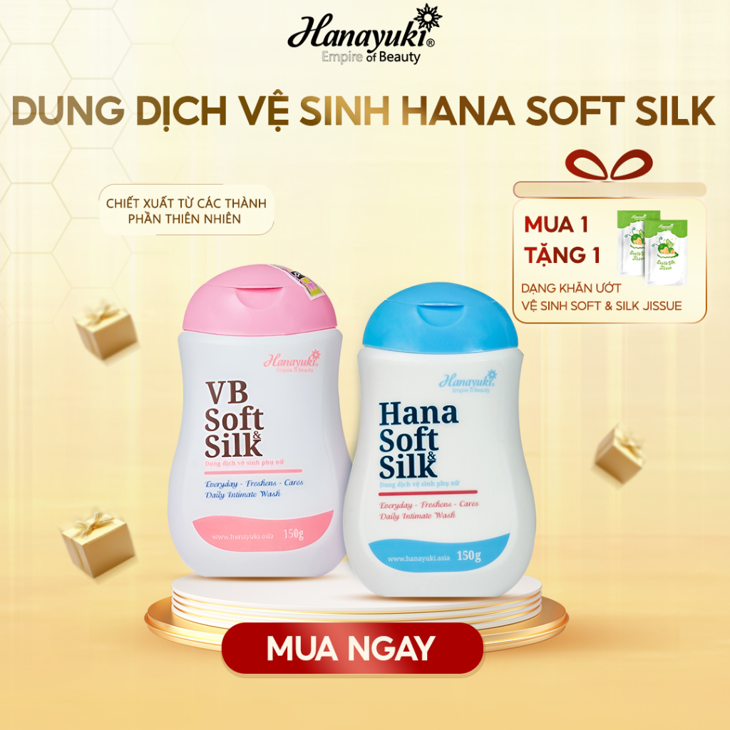 Dung dịch vệ sinh phụ nữ hana soft silk chính hãng Hanayuki, giúp khử mùi vùng kín 150g