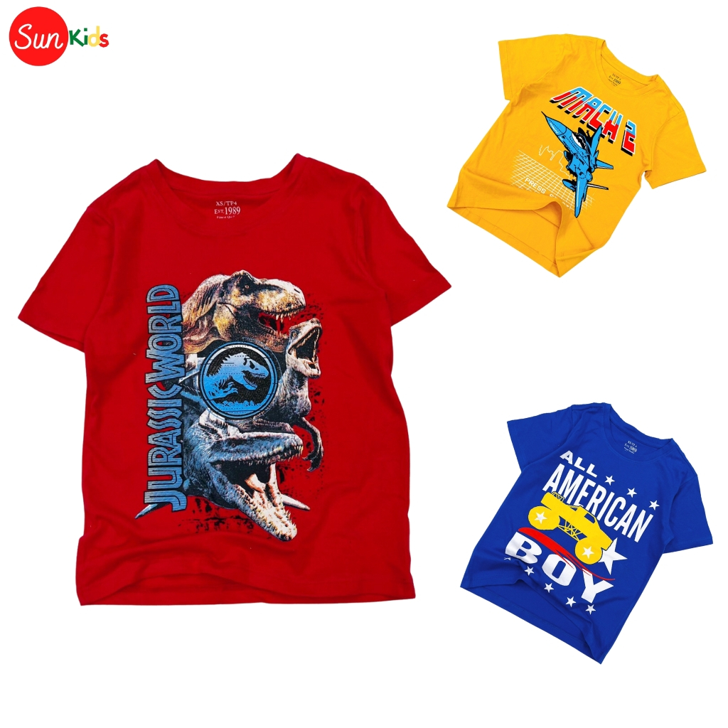 Áo thun bé trai, size 4-14 tuổi, áo phông cho bé trai chất cotton nhiều màu - SUNKIDS