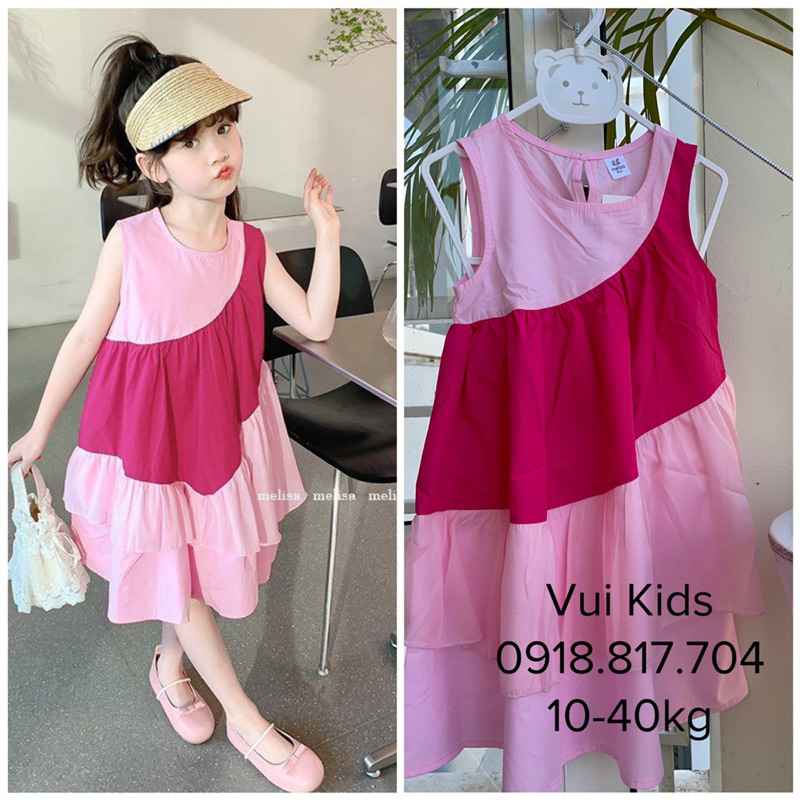 Váy babydoll cho bé gái. Váy BBD tơ lụa siêu mềm min mát bé gái Melisa size đại 10-40kg