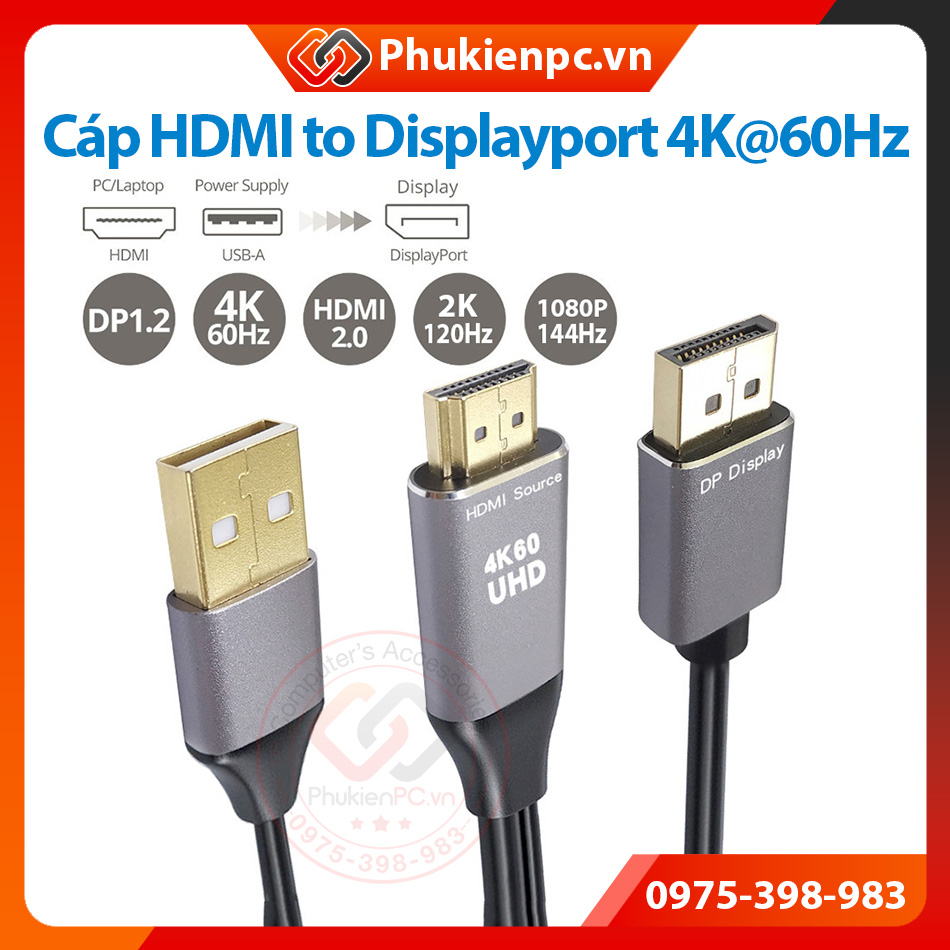 Cáp chuyển đổi HDMI to Displayport Display màn hình. Hỗ trợ 4K 160Hz  2K kết nối HDMI máy tính PC Laptop ra DP màn hình