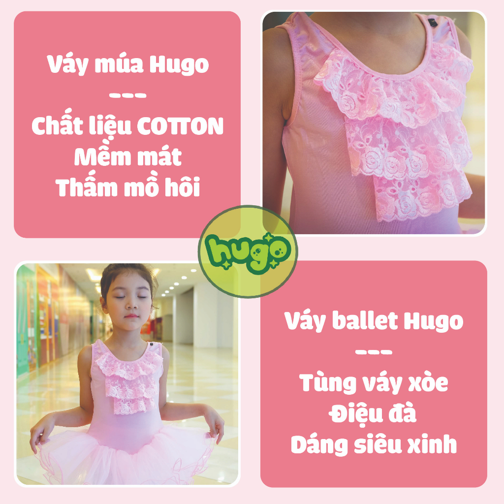 Váy tập múa ballet  trẻ em bé gái ngực ren Hồng Phấn size 3-9 tuổi