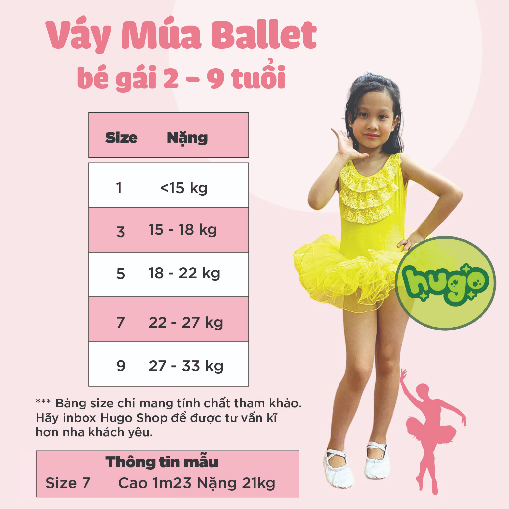 Váy tập múa ballet  trẻ em bé gái ngực ren Hồng Phấn size 3-9 tuổi