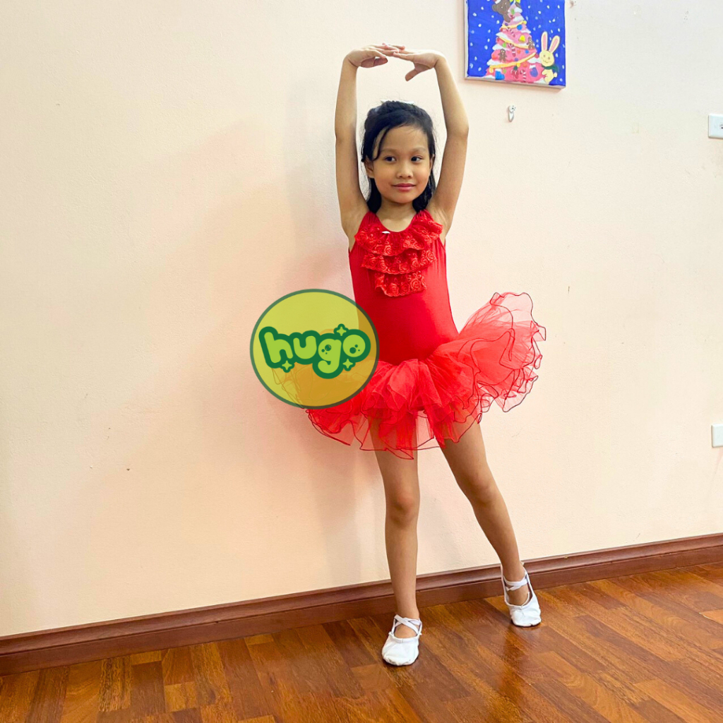Váy tập múa ballet  trẻ em bé gái ngực ren Hồng Phấn size 3-9 tuổi