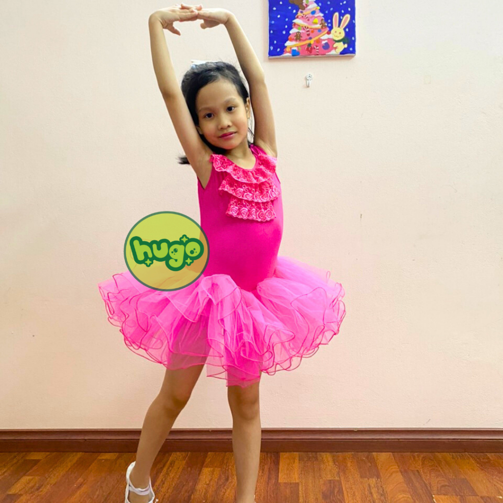 Váy tập múa ballet  trẻ em bé gái ngực ren Hồng Phấn size 3-9 tuổi