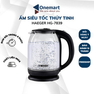 Ấm siêu tốc thủy tinh HAEGER HG-7839 dung tích 2L công suất đun lên đến 2000W đun sôi chỉ từ 4 phút