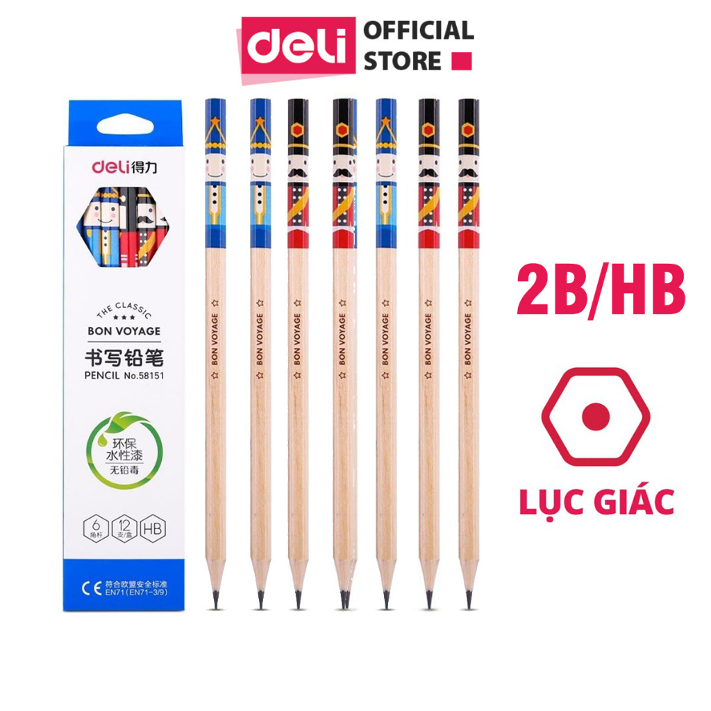 Bút chì lục giác 2B Deli - lẻ 1 chiếc dành cho học sinh tập viết và tập vẽ họa tiết ngộ nghĩnh superwings chú lính chì