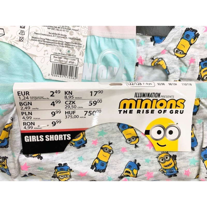Sét 2 quần chip bé gái MINION DƯ XỊN NGUYÊN MÓC