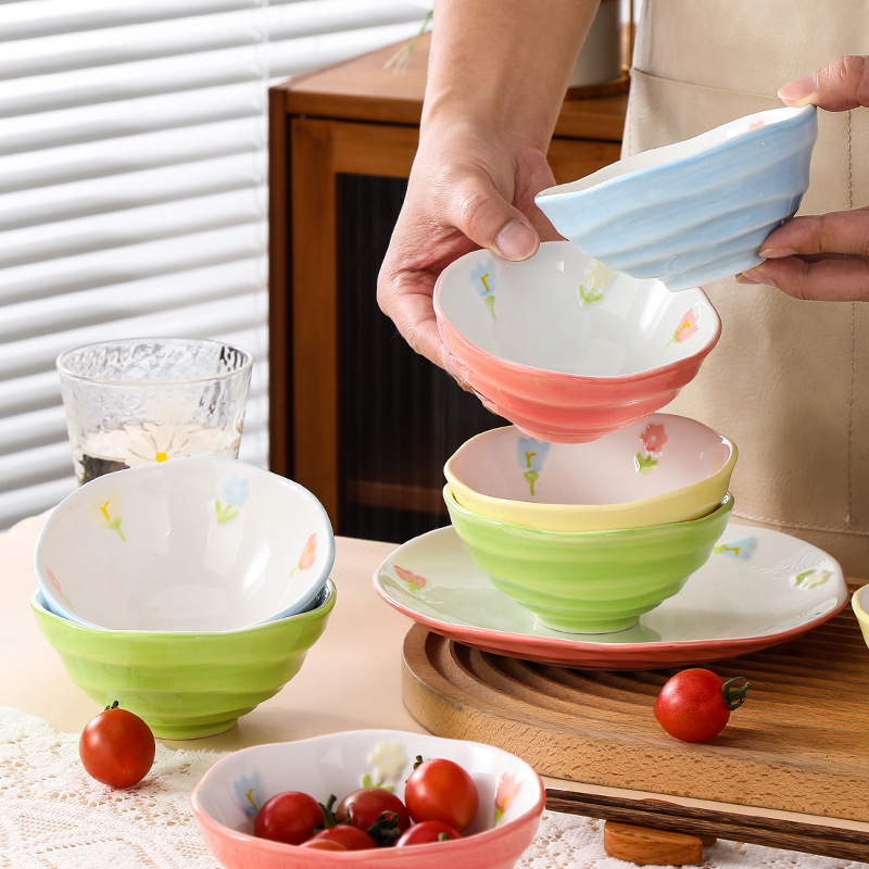 Bát Sứ Ăn Cơm Chén Đĩa Đựng Đồ Ăn Decor Hoa Nhỏ Màu Tươi Có Trắng Men Phục Vụ Bữa Ăn Hằng Ngày By 2Hương Shop