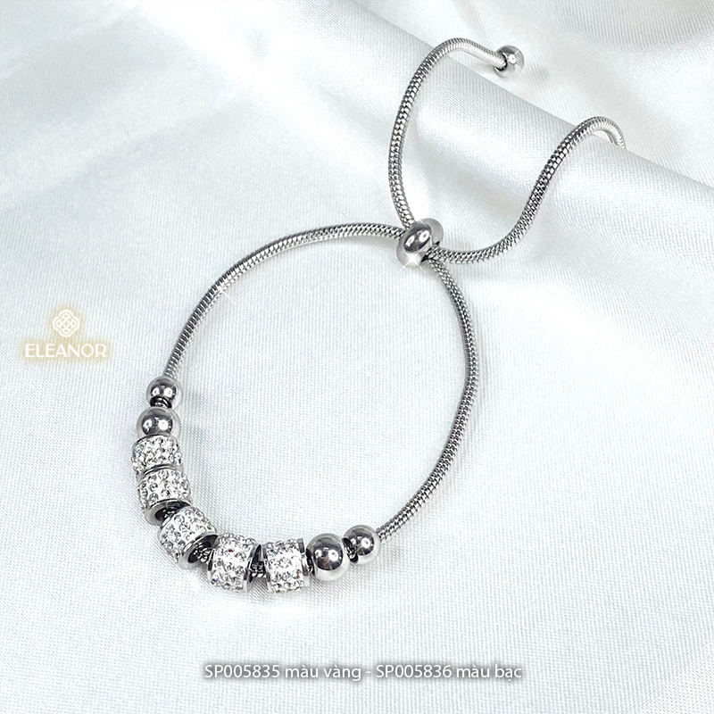 Vòng tay nữ dây rút titan Eleanor Accessories mặt hình trụ đính đá phụ kiện trang sức 5835