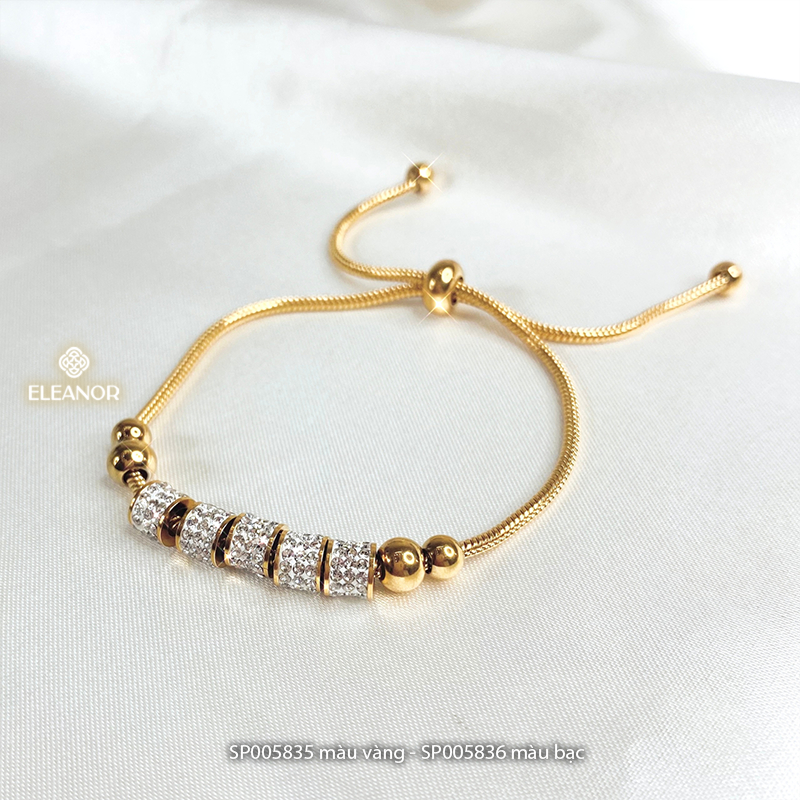 Vòng tay nữ dây rút titan Eleanor Accessories mặt hình trụ đính đá phụ kiện trang sức 5835