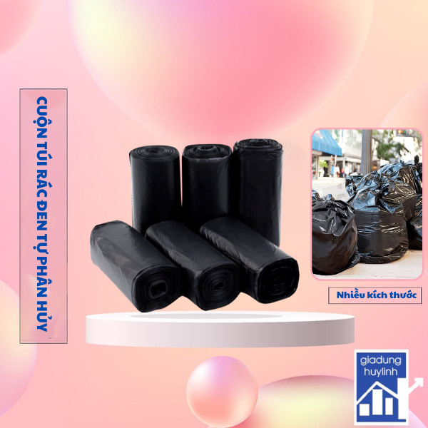 3 cuộn túi đựng rác đen tự phân hủy sinh học size to kích thước 55x65cm bảo vệ môi trường, an toàn, tiện lợi (TRD03)