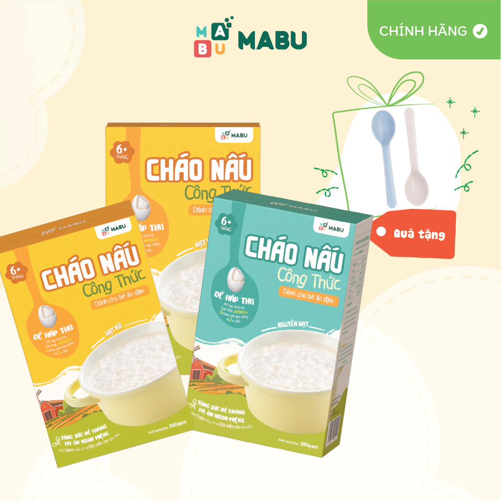 Combo ăn dặm Mabu tăng thô tháng 9 - 10 (2 cháo hạt vỡ  900g + 1 cháo nguyên hạt 900g), bột cháo nấu ăn dặm cho bé