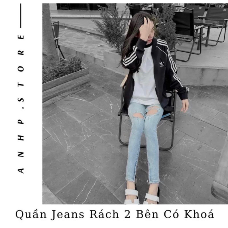 Quần Jeans Rách 2 Bên Có Khoá Mã 6 ( Anhp )