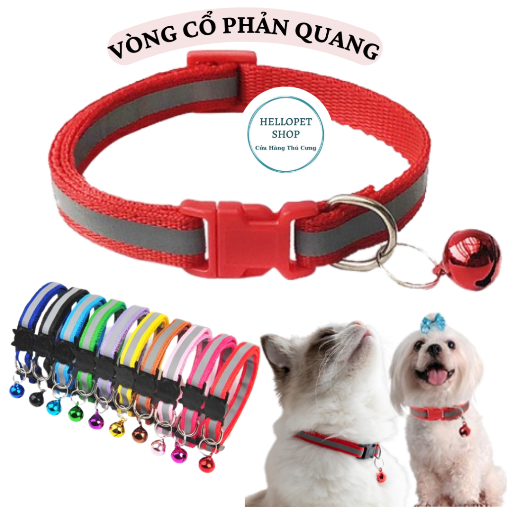 Vòng cổ cho chó mèo phản quang HELLOPET cao cấp, Vòng cổ lục lạc phản quang cho thú cưng nhiều màu sắc h55