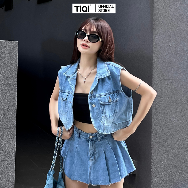 Áo gile jean cộc tay túi hộp TiQi Jeans K-290