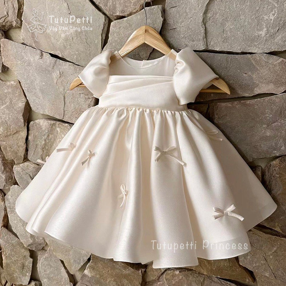 Đầm váy tiểu thư cho bé gái Tutupetti cổ voan đính nơ sang chảnh