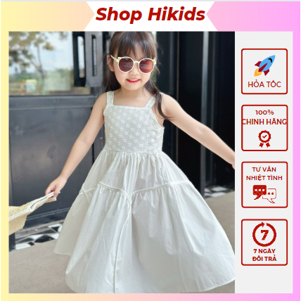 Váy Đầm 2 Dây Bé Gái Thêu Hoa Cúc Dáng Dài Xòe Bồng Màu Trắng Dự Tiệc Cưới, Biểu Diễn, Sinh Nhật, Thôi Nôi Quà Tặng