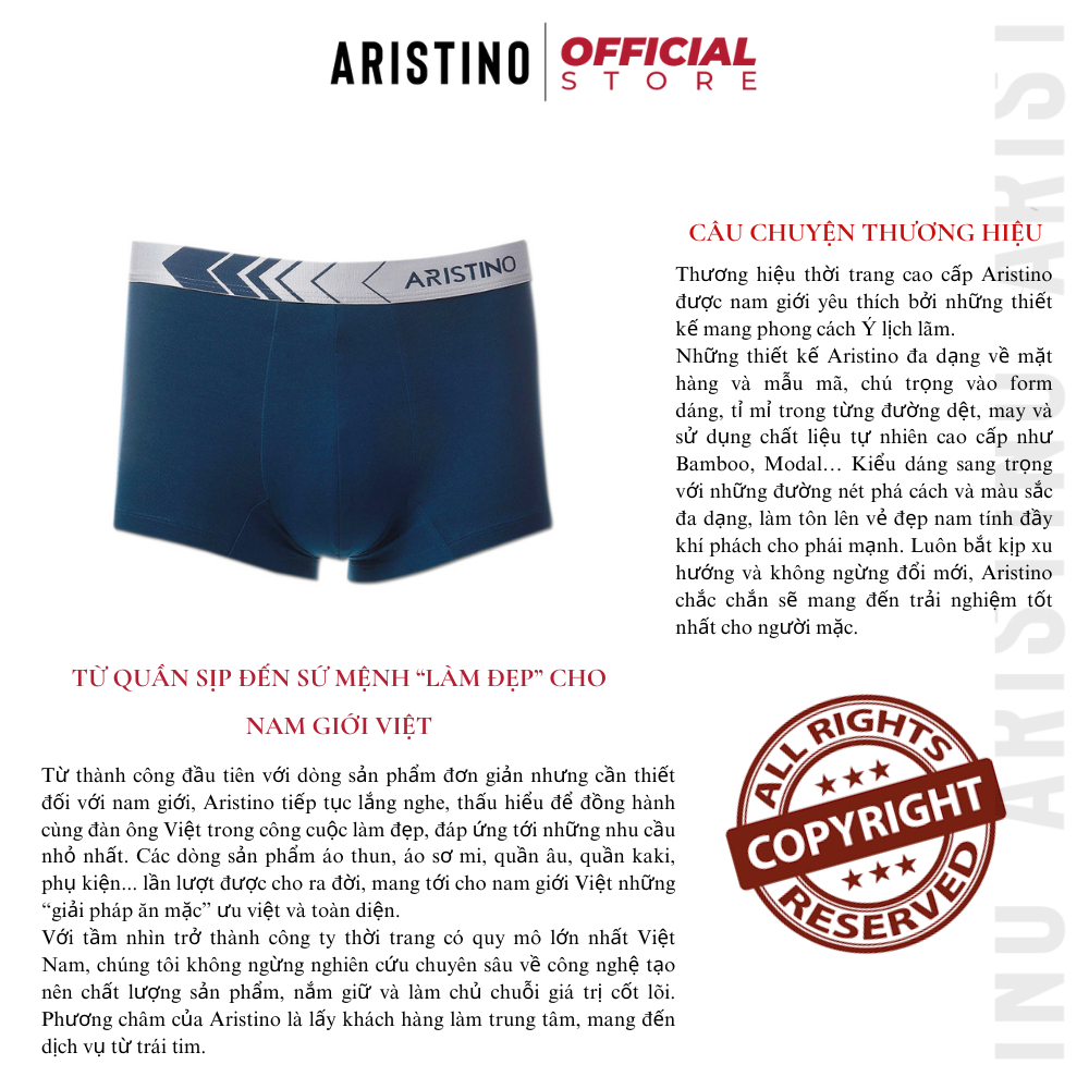 Quần lót sip nam ARISTINO ABX01807 boxer sợi cotton chitosan cao cấp mềm mịn kháng khuẩn khử mùi thấm hút mồ hôi