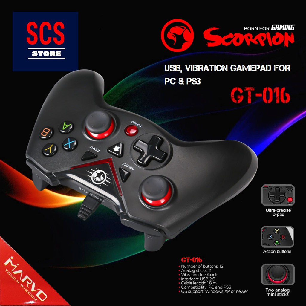 Tay Game USB Marvo GT 016 Có Rung, Loại Đơn- Hàng Chính Hãng 100%