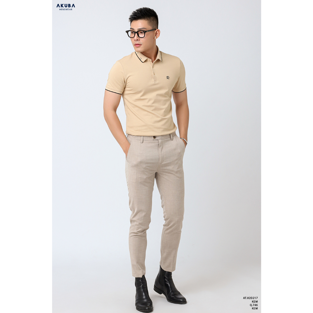 Áo thun polo nam Akuba in chữ cổ bẻ chất liệu thoáng mát, vải cotton xịn | 02D217