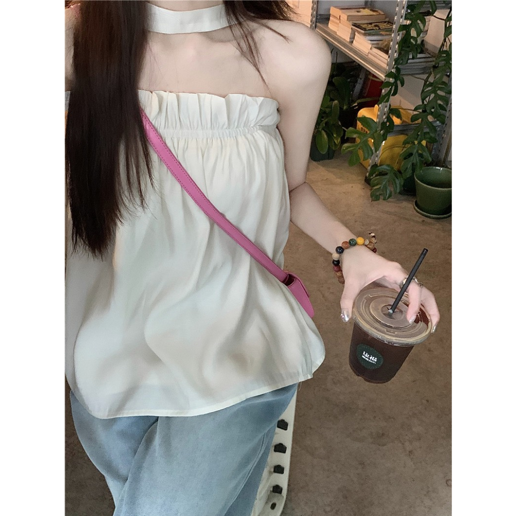 Áo babydoll dây quàng cổ hở vai mùa hè xinh xắn cho nữ, áo dáng xòe tiểu thư chính hãng DELIZ Chouchou | BigBuy360 - bigbuy360.vn