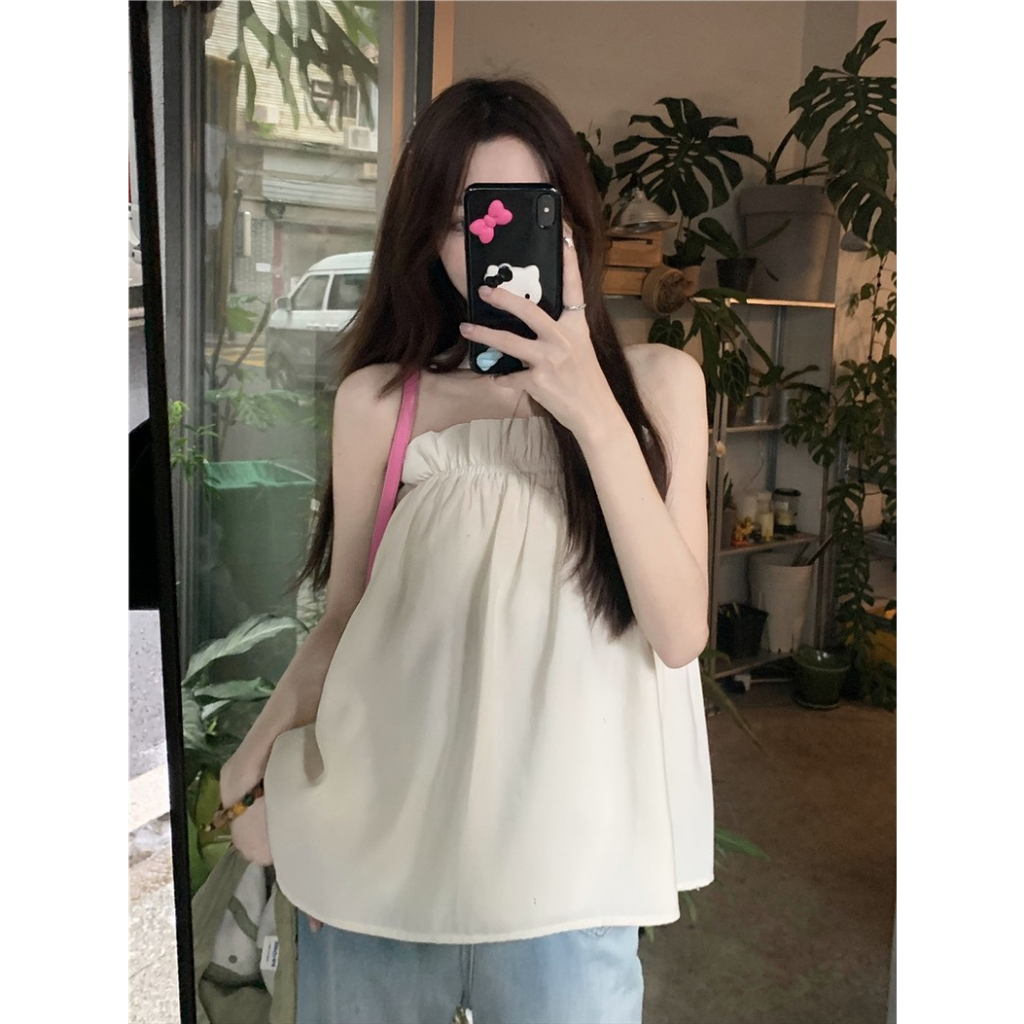 Áo babydoll dây quàng cổ hở vai mùa hè xinh xắn cho nữ, áo dáng xòe tiểu thư chính hãng DELIZ Chouchou | BigBuy360 - bigbuy360.vn