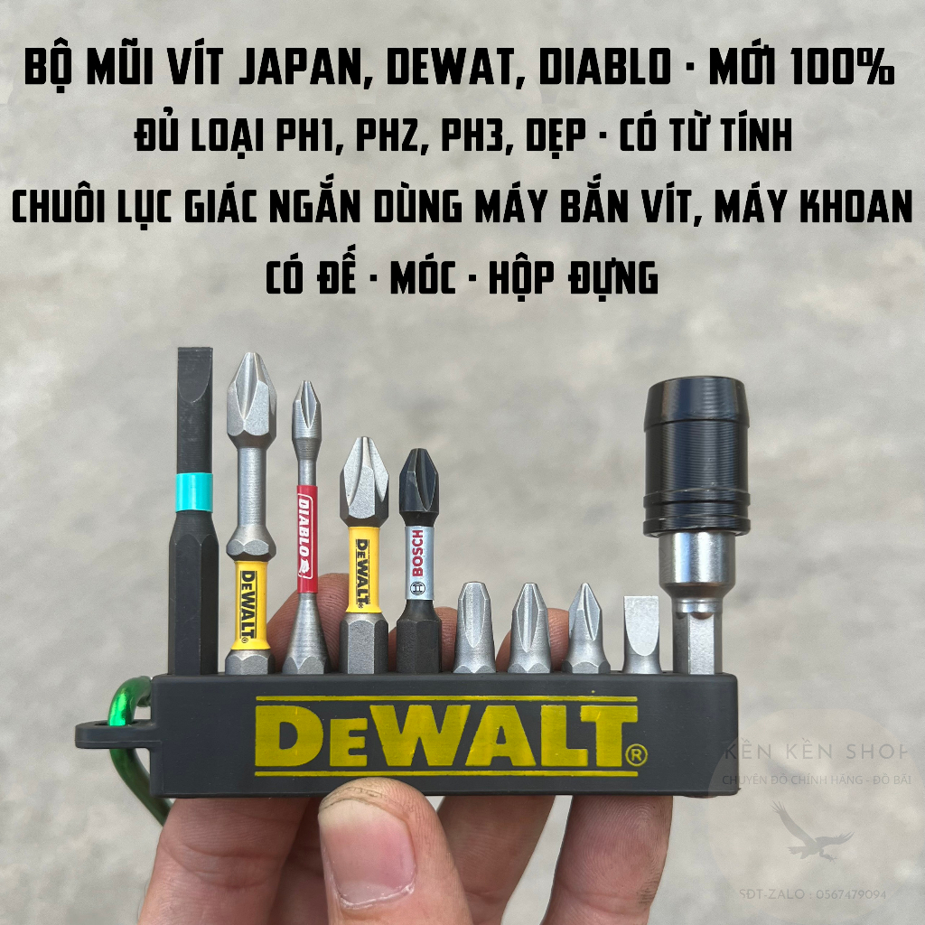 Bộ Mũi Vít Japan, Dewat, Diablo Chuôi Lục Giác Sử Dụng Máy Bắn Vít, Máy Khoan, Tua Vít