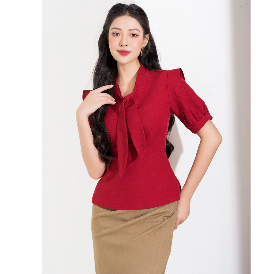 Áo peplum ngắn tay nơ cổ HeraDG thiết kế nơ cổ bong vai cách điệu chất liệu Tuytsi cao cấp SAKBC3055