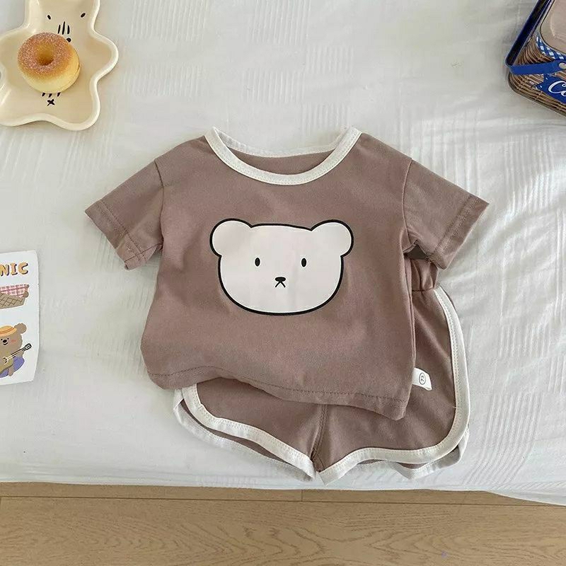 Hot trend | Bộ cộc tay Unisex in mặt Gấu phối viền sành điệu cho bé 8-18kg