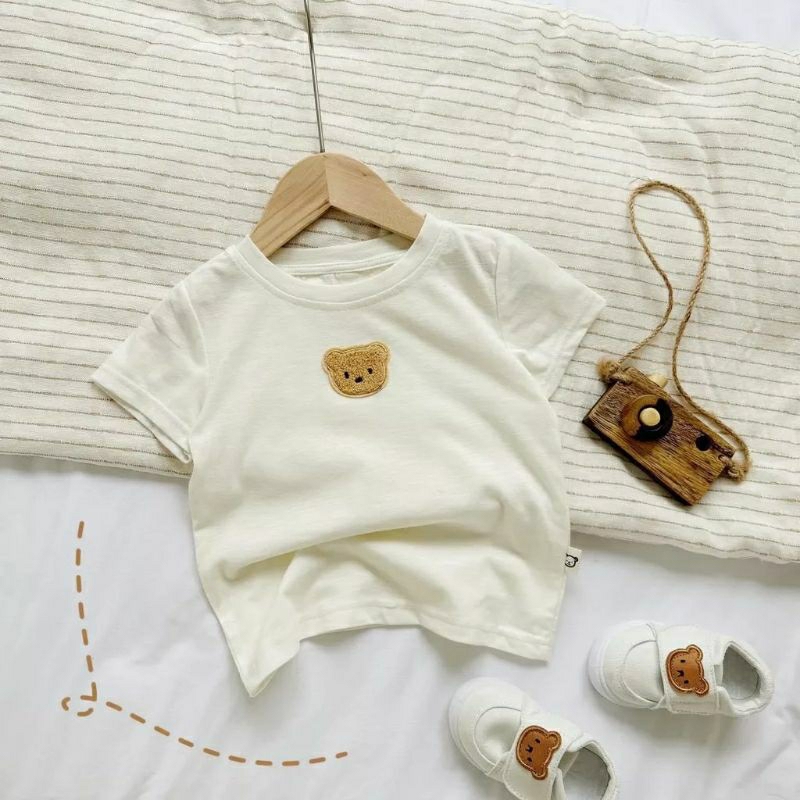 Mẫu mới | Áo thun cộc tay Unisex gấu bông nổi 3d siêu sành điệu cho bé trai và gái 8-18kg