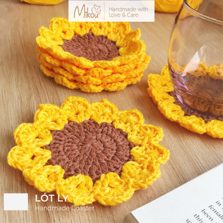Lót ly cotton thấm hút nước, dễ giặt và bảo quản, hoa hướng dương, mikou shop