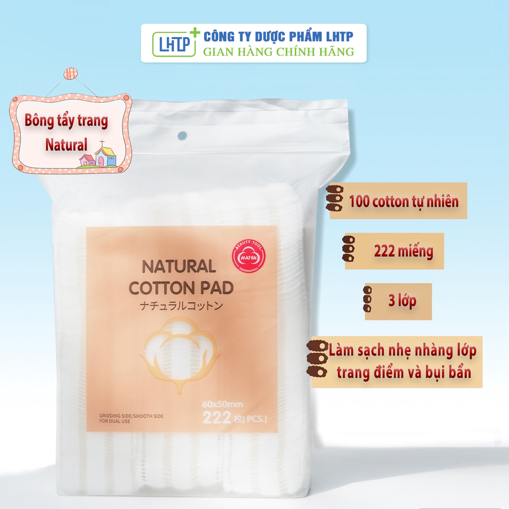 Bông Tẩy Trang 222 Miếng Natural Cotton Pads Mẫu Mới 3 Lớp Siêu Mềm, Siêu Dày, Thấm Hút Nhanh, Tẩy Sạch Sâu Bụi Bẩn
