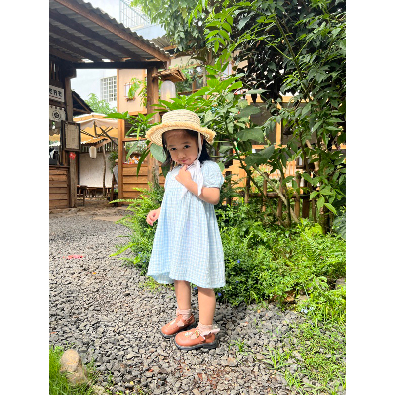Đầm baby doll tay phồng caro gấu Tây babycloset cho bé gái