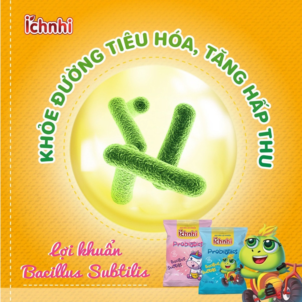 Combo 3 dây Kẹo dẻo lợi khuẩn Ích Nhi (dây 10 gói) chứa lợi khuẩn bacillus subtilis hỗ trợ tiêu hóa, tăng hấp thu