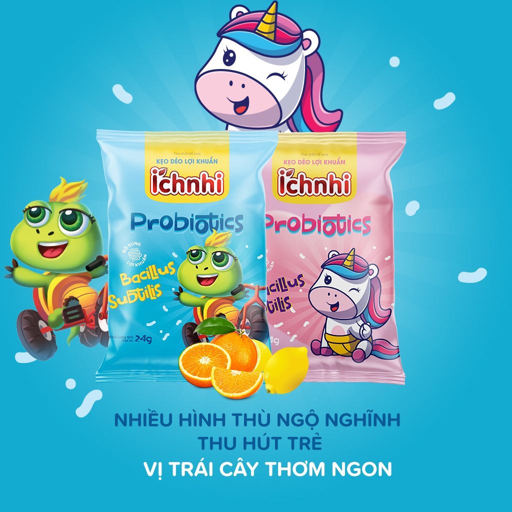 Combo 5 dây Kẹo dẻo lợi khuẩn Ích Nhi (dây 10 gói) chứa lợi khuẩn bacillus subtilis hỗ trợ tiêu hóa, tăng hấp thu