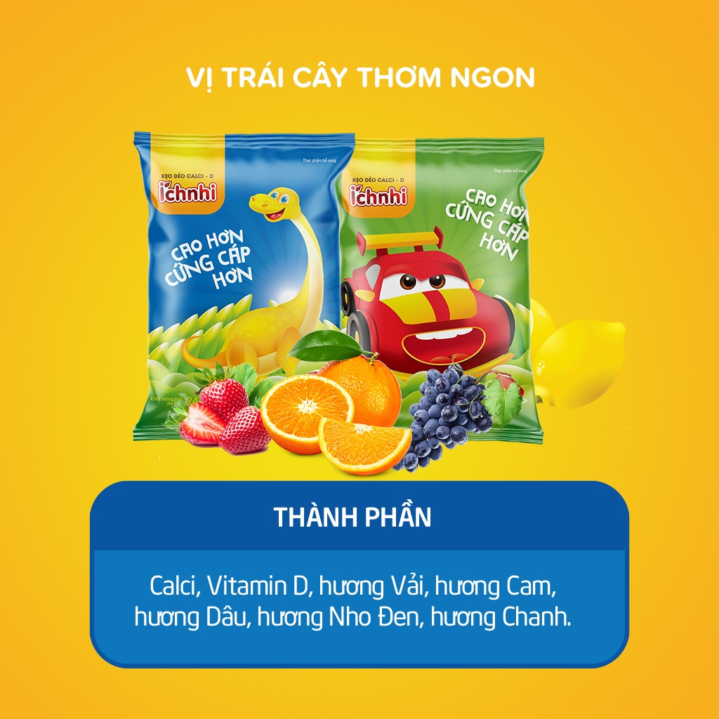 Combo 3 dây Kẹo dẻo Calci-D Ích Nhi dây 10 gói cho bé bổ sung canxi, phát triển chiều cao và hoàn thiện hệ xương, răng