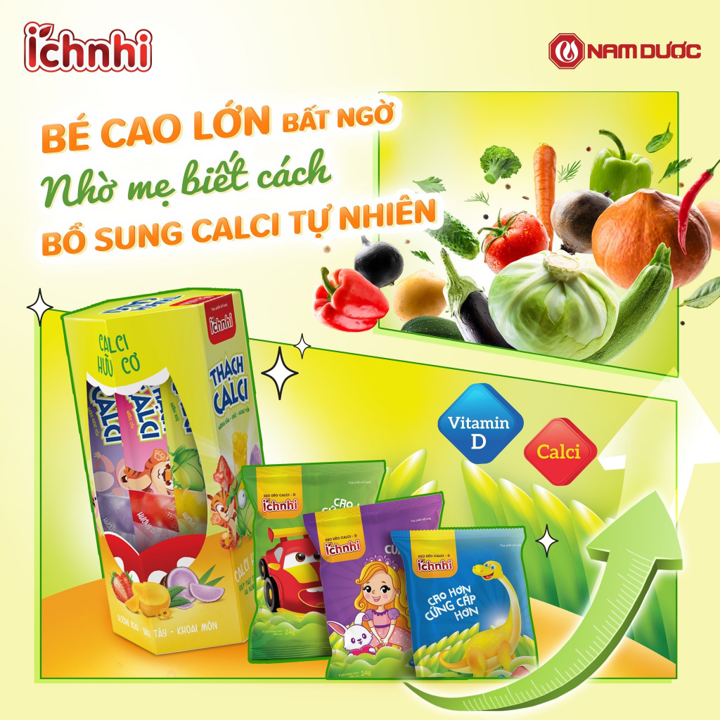 Combo 3 dây Kẹo dẻo Calci-D Ích Nhi dây 10 gói cho bé bổ sung canxi, phát triển chiều cao và hoàn thiện hệ xương, răng