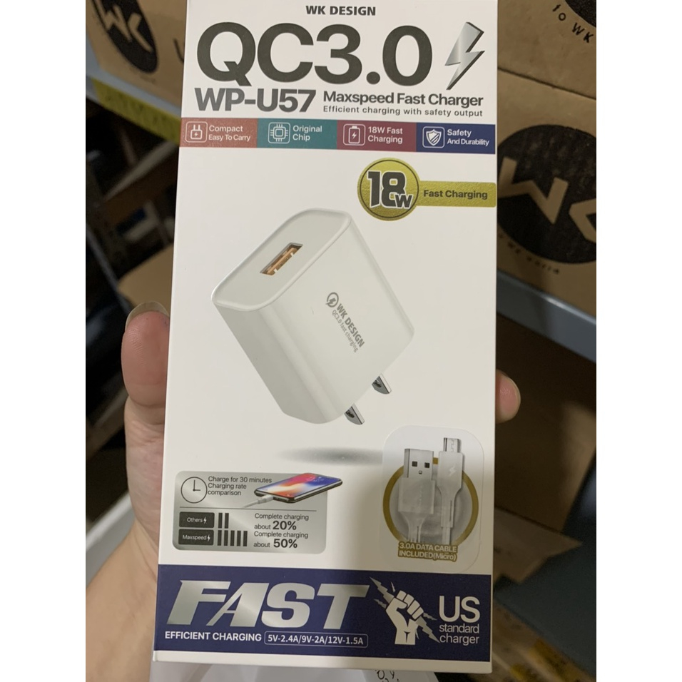 Bộ Sạc Nhanh 18W WEKOME WP U57 dành cho mọi loại điện thoại 6/7/8/x/11/12/13/14 pro/promax samsung,androi