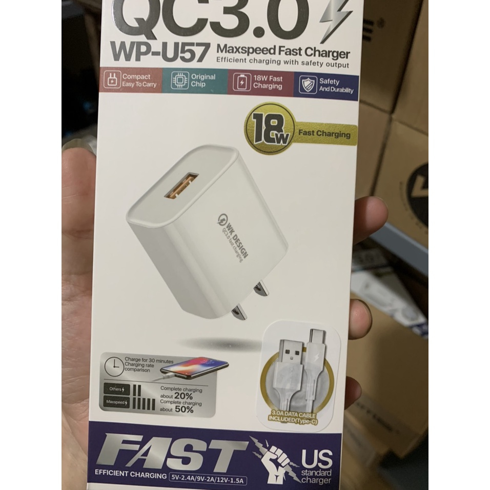 Bộ Sạc Nhanh 18W WEKOME WP U57 dành cho mọi loại điện thoại 6/7/8/x/11/12/13/14 pro/promax samsung,androi