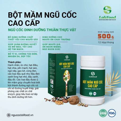 Bột mầm ngũ cốc LoliFood - Ngũ cốc dinh dưỡng thuần thực vật hộp 500g - Nông Phẩm Sạch