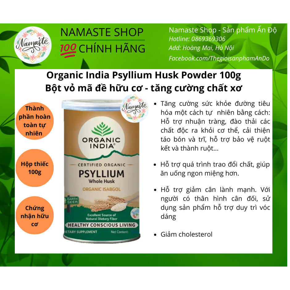 Vỏ Hạt Mã Đề Psyllium Whole Husk Organic India 100g - Nguồn Chất Xơ Thiên Nhiên Hoàn Hảo